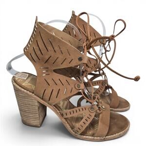 Dolce Vita Luci Ghillie Sandals Brown Tan Leather Lace Up Block Heel Size 8
